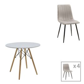 Τραπεζαρία Julita-Noor pakoworld σετ 5τεμ  MDF λευκό-γκρι-πόδια φυσικό Φ80x73εκ - ΤΡΑΠΕΖΑΡΙΕΣ στο Milonadakis.gr