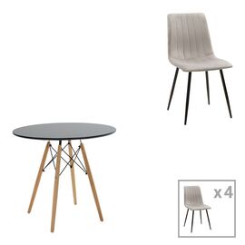 Τραπεζαρία Julita-Noor pakoworld σετ 5τεμ  MDF μαύρο-γκρι-πόδια φυσικό Φ80x73εκ - ΤΡΑΠΕΖΑΡΙΕΣ στο Milonadakis.gr