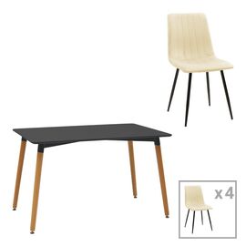 Τραπεζαρία Natali-Noor pakoworld σετ 5τεμ  MDF μαύρο-μπεζ ύφασμα 120x80x76εκ - ΤΡΑΠΕΖΑΡΙΕΣ στο Milonadakis.gr