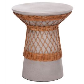 ΒΟΗΘΗΤΙΚΟ ΤΡΑΠΕΖΙ ΣΤΡΟΓΓΥΛΟ DELIA HM18167.03 FIBER CEMENT ΓΚΡΙ & RATTAN Φ40x45Υεκ - ΒΟΗΘΗΤΙΚΑ ΤΡΑΠΕΖΑΚΙΑ στο Milonadakis.gr