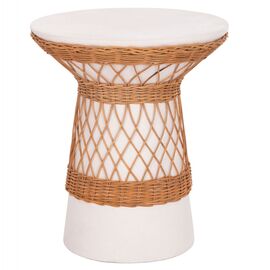 ΒΟΗΘΗΤΙΚΟ ΤΡΑΠΕΖΙ ΣΤΡΟΓΓΥΛΟ DELIA HM18167.02 FIBER CEMENT ΛΕΥΚΟ & RATTAN Φ40x45Υεκ - ΒΟΗΘΗΤΙΚΑ ΤΡΑΠΕΖΑΚΙΑ στο Milonadakis.gr