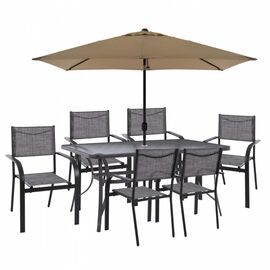 ΣΕΤ ΤΡΑΠΕΖΑΡΙΑΣ ΜΕ ΟΜΠΡΕΛΑ 8 ΤΜΧ ΓΚΡΙ ΤΡΑΠΕΖΙ 150X90 ΚΑΙ ΠΟΛΥΘΡΟΝΑ HM11533.02 - ΣΕΤ ΤΡΑΠΕΖΑΡΙΕΣ στο Milonadakis.gr