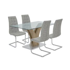 Τραπεζαρία Gull-Darrell pakoworld σετ 5τμχ διάφανο γυαλί sonoma-κάθισμα antique γκρι pu 150x90x76εκ - ΤΡΑΠΕΖΑΡΙΕΣ στο Milonadakis.gr