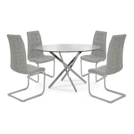 Τραπεζαρία Steve pakoworld σετ 5τμχ διάφανο γυαλί-κάθισμα antique γκρι pu Φ120x74,5εκ - ΤΡΑΠΕΖΑΡΙΕΣ στο Milonadakis.gr
