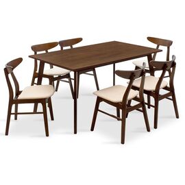 Tραπεζαρία Benson - Orlean pakoworld σετ 7τμχ καρυδί - ύφασμα μπεζ 150x90x75εκ - ΤΡΑΠΕΖΑΡΙΕΣ στο Milonadakis.gr