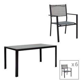 Τραπεζαρία κήπου Nares-Moly σετ 7τεμ pakoworld αλουμίνιο μαύρο-textilene γκρι - ΣΕΤ ΤΡΑΠΕΖΑΡΙΕΣ στο Milonadakis.gr