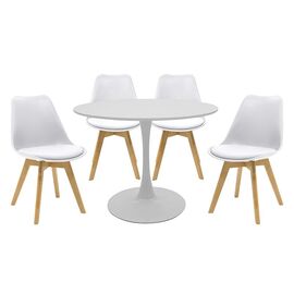 Τραπεζαρία Balou-Gaston σετ 5τεμ pakoworld MDF και pp σε λευκή-φυσική απόχρωση Φ100x75εκ - ΤΡΑΠΕΖΑΡΙΕΣ στο Milonadakis.gr