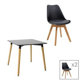 Τραπεζαρία Natali-Gaston pakoworld σετ 3τεμ σε απόχρωση μαύρο-φυσικό 80x80x75εκ - ΦΟΙΤΗΤΙΚΑ ΠΑΚΕΤΑ στο Milonadakis.gr