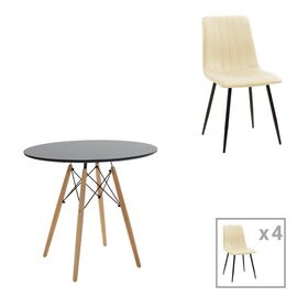 Τραπεζαρία Julita-Noor pakoworld σετ 5τεμ MDF μαύρο-μπεζ ύφασμα Φ80x73εκ - ΤΡΑΠΕΖΑΡΙΕΣ στο Milonadakis.gr