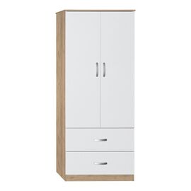 Ντουλάπα ρούχων δίφυλλη Zelia pakoworld με 2 συρτάρια σε λευκή με oak απόχρωση 79x42x180εκ - ΝΤΟΥΛΑΠΕΣ στο Milonadakis.gr