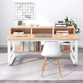 Γραφείο εργασίας Evrepy pakoworld mdf σε oak απόχρωση με λευκό μέταλλο 100x60x73εκ - ΓΡΑΦΕΙΑ στο Milonadakis.gr