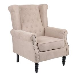 Πολυθρόνα Piore pakoworld μπεζ ύφασμα και πόδι rubberwood σε μαύρη απόχρωση 77x80x106εκ - ΚΑΡΕΚΛΕΣ - ΠΟΛΥΘΡΟΝΕΣ ΕΣ. στο Milonadakis.gr