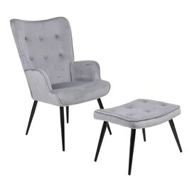 Πολυθρόνα με υποπόδιο Siella pakoworld γκρι βελούδο και μαύρο μέταλλο πόδι 59x67x94εκ - ΚΑΡΕΚΛΕΣ - ΠΟΛΥΘΡΟΝΕΣ ΕΣ. στο Milonadakis.gr