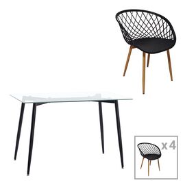 Τραπεζαρία Quana-Ezra pakoworld σετ 5τεμ γυάλινο 8χιλ διάφανο - μαύρο πόδι 120x70x75εκ - ΤΡΑΠΕΖΑΡΙΕΣ στο Milonadakis.gr