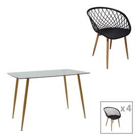 Τραπεζαρία Chloe-Ezra pakoworld σετ 5τεμ γυάλινο 8χιλ ανθρακί - πόδι φυσικό 120x70x75εκ - ΤΡΑΠΕΖΑΡΙΕΣ στο Milonadakis.gr