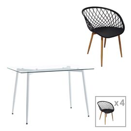 Τραπεζαρία Quana-Ezra pakoworld σετ 5τεμ γυάλινο 8χιλ διάφανο - λευκό πόδι 120x70x75εκ - ΤΡΑΠΕΖΑΡΙΕΣ στο Milonadakis.gr