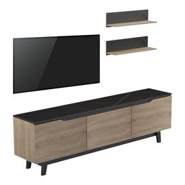 Σύνθετο σαλονιού Kasia pakoworld σε μαύρο μαρμάρου-sonoma απόχρωση 180x35x48.5εκ - ΣΥΝΘΕΣΕΙΣ ΣΑΛΟΝΙΟΥ στο Milonadakis.gr