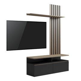 Σύνθετο σαλονιού Perlento pakoworld σε μαύρο με sonoma απόχρωση 140x41x219.5εκ - ΣΥΝΘΕΣΕΙΣ ΣΑΛΟΝΙΟΥ στο Milonadakis.gr