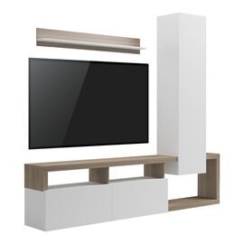 Σύνθετο σαλονιού Leganto pakoworld σε sonoma με λευκή απόχρωση 220.5x35x197.5εκ - ΣΥΝΘΕΣΕΙΣ ΣΑΛΟΝΙΟΥ στο Milonadakis.gr