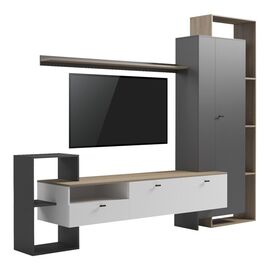 Σύνθετο σαλονιού Ferefia pakoworld σε sonoma με λευκή και γκρι απόχρωση 240x45.5x189.5εκ - ΣΥΝΘΕΣΕΙΣ ΣΑΛΟΝΙΟΥ στο Milonadakis.gr