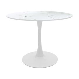 Tραπέζι Balou pakoworld mdf σε λευκή απόχρωση με όψη μαρμάρου Φ100x76εκ - ΤΡΑΠΕΖΙΑ ΚΟΥΖΙΝΑΣ στο Milonadakis.gr