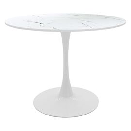 Tραπέζι Balou pakoworld mdf σε λευκή απόχρωση με όψη μαρμάρου Φ120x76εκ - ΤΡΑΠΕΖΙΑ ΚΟΥΖΙΝΑΣ στο Milonadakis.gr