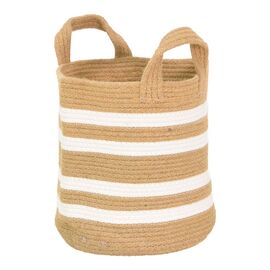 Διακοσμητικό καλάθι Mibra Inart βαμβάκι-γιούτα σε μπεζ-λευκή απόχρωση Φ30x30εκ - ΑΝΤΙΚΕΙΜΕΝΑ στο Milonadakis.gr