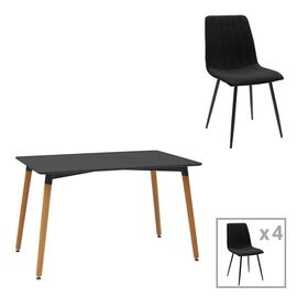 Τραπεζαρία Natali-Noor pakoworld σετ 5τεμ  MDF μαύρο-πόδια φυσικό 120x80x76εκ - ΤΡΑΠΕΖΑΡΙΕΣ στο Milonadakis.gr