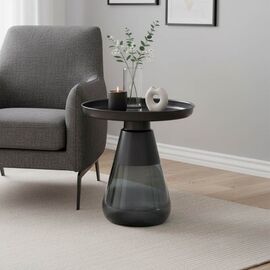 Βοηθητικό τραπέζι Kunlo Inart μαύρο μέταλλο-μαύρο γυαλί Φ50x53.5εκ - ΒΟΗΘΗΤΙΚΑ ΤΡΑΠΕΖΑΚΙΑ στο Milonadakis.gr