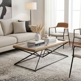 Τραπέζι σαλονιού Cena Inart μαύρο-φυσικό μέταλλο-γυαλί-ξύλο 121x61x45εκ - ΤΡΑΠΕΖΑΚΙΑ ΣΑΛΟΝΙΟΥ στο Milonadakis.gr