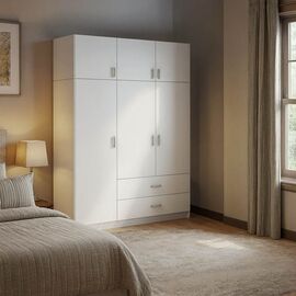 Ντουλάπα τρίφυλλη Royal pakoworld με συρτάρια και πατάρι λευκό 150x58x230εκ - ΝΤΟΥΛΑΠΕΣ στο Milonadakis.gr