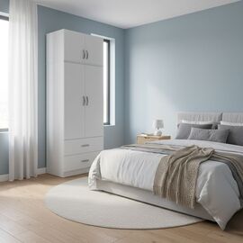 Ντουλάπα δίφυλλη με 2 συρτάρια και πατάρι Lego pakoworld σε λευκή απόχρωση 80x42x240εκ - ΝΤΟΥΛΑΠΕΣ στο Milonadakis.gr