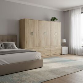 Ντουλάπα εξάφυλλη με συρτάρια Lego pakoworld sonoma 240x42x180εκ - ΝΤΟΥΛΑΠΕΣ στο Milonadakis.gr