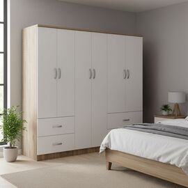 Ντουλάπα εξάφυλλη Lego pakoworld Sonoma-λευκό 200.5x42x180εκ - ΝΤΟΥΛΑΠΕΣ στο Milonadakis.gr