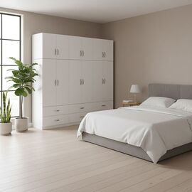 Ντουλάπα εξάφυλλη με συρτάρια και πατάρι Lego pakoworld λευκή 240x42x240εκ - ΝΤΟΥΛΑΠΕΣ στο Milonadakis.gr