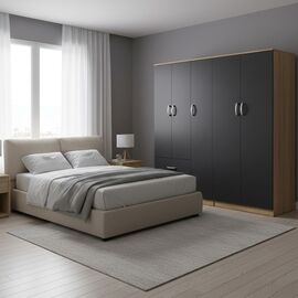 Ντουλάπα πεντάφυλλη Lego I pakoworld sonoma-ανθρακί 170x42x180εκ - ΝΤΟΥΛΑΠΕΣ στο Milonadakis.gr