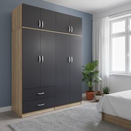 Ντουλάπα τετράφυλλη με πατάρι Lego pakoworld sonoma-ανθρακί 160x42x240εκ - ΝΤΟΥΛΑΠΕΣ στο Milonadakis.gr