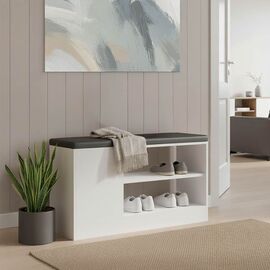 Παπουτσοθήκη-σκαμπό Deboule pakoworld 8 ζευγών σε λευκή-μαύρη απόχρωση 90x30x46εκ - ΕΠΙΠΛΑ ΕΙΣΟΔΟΥ στο Milonadakis.gr