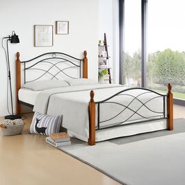 Κρεβάτι Polanian pakoworld ξύλο rubberwood σε καρυδί απόχρωση-μαύρο μέταλλο 90x190εκ - ΚΡΕΒΑΤΙΑ στο Milonadakis.gr