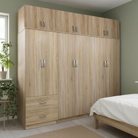 Ντουλάπα εξάφυλλη με πατάρι Lego I pakoworld sonoma 240x42x240εκ - ΝΤΟΥΛΑΠΕΣ στο Milonadakis.gr