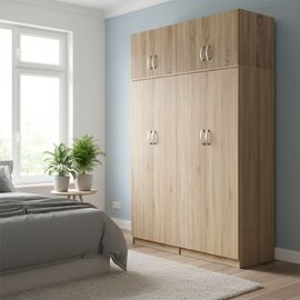 Ντουλάπα τετράφυλλη με πατάρι Lego Ι pakoworld sonoma 160x42x240εκ - ΝΤΟΥΛΑΠΕΣ στο Milonadakis.gr