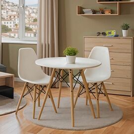 Τραπεζαρία με Καρέκλες Julita λευκό και Τραπέζι Julita λευκό Φ80x73εκ  Σετ 3τεμ - ΤΡΑΠΕΖΑΡΙΕΣ στο Milonadakis.gr