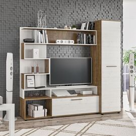 Σύνθετο σαλονιού Jasper pakoworld καρυδί-αντικέ λευκό 151.5x37.5x169.5εκ - ΕΠΙΠΛΑ ΤΗΛΕΟΡΑΣΗΣ στο Milonadakis.gr