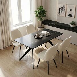 Τραπεζαρία με Καρέκλες Renish Λευκό και Τραπέζι Ezali Μαύρο 140x80x75εκ Σετ 5τεμ - ΤΡΑΠΕΖΑΡΙΕΣ στο Milonadakis.gr