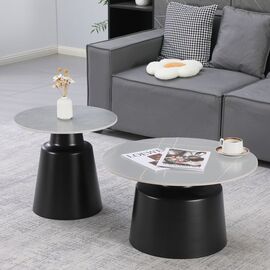 Τραπέζια σαλονιού Dualis pakoworld σετ 2 τεμ μαυρο μέταλλο-sintered stone σε γκρι μαρμάρου - ΤΡΑΠΕΖΑΚΙΑ ΣΑΛΟΝΙΟΥ στο Milonadakis.gr