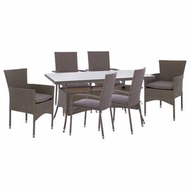ΣΕΤ ΤΡΑΠΕΖΑΡΙΑΣ 5ΤΜΧ ΤΡΑΠ. 150Χ90 & 6 ΠΟΛΥΘΡΟΝΕΣ WICKER RATTAN ΓΚΡΙ HM11715.01 - ΣΕΤ ΤΡΑΠΕΖΑΡΙΕΣ στο Milonadakis.gr
