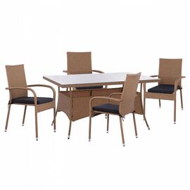 ΣΕΤ ΤΡΑΠΕΖΑΡΙΑΣ 5ΤΜΧ ΤΡΑΠ. 150Χ90 & ΠΟΛΥΘΡΟΝΕΣ WICKER RATTAN ΜΠΕΖ ΚΑΦΕ HM11713.02 - ΣΕΤ ΤΡΑΠΕΖΑΡΙΕΣ στο Milonadakis.gr