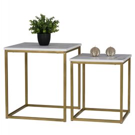 ΖΙΓΚΟΝ GRELAY 2 ΤΕΜ MDF ΟΨΗ ΜΑΡΜΑΡΟΥ & ΜΕΤΑΛΛΟ HM8762.11 45Χ45Χ50εκ. & 37Χ37Χ43 εκ. - ΒΟΗΘΗΤΙΚΑ ΤΡΑΠΕΖΑΚΙΑ στο Milonadakis.gr