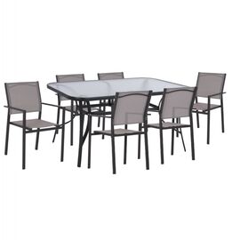 ΣΕΤ ΤΡΑΠΕΖΑΡΙΑΣ 7ΤΜΧ ΤΡΑΠΕΖΙ 150x90 & ΠΟΛΥΘΡΟΝΑ ΜΕΤΑΛΛΙΚΗ TEXTLINE ΓΚΡΙ  HM11789 - ΣΕΤ ΤΡΑΠΕΖΑΡΙΕΣ στο Milonadakis.gr