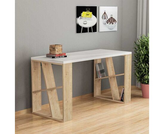 Γραφείο Honey pakoworld χρώμα λευκό - light oak 140x60x75εκ - ΓΡΑΦΕΙΑ στο Milonadakis.gr